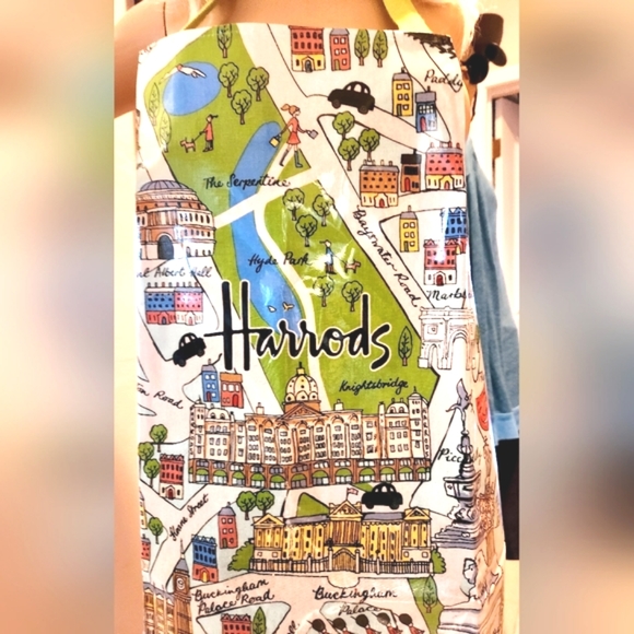 HARRODS Vtg London UK Map Dept Store Oil Cloth Easy Wipe Souvenir Tie Chef Apron - Picture 10 of 16